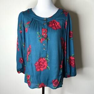 Mauve Anthropologie Kalas Teal Floral Henley